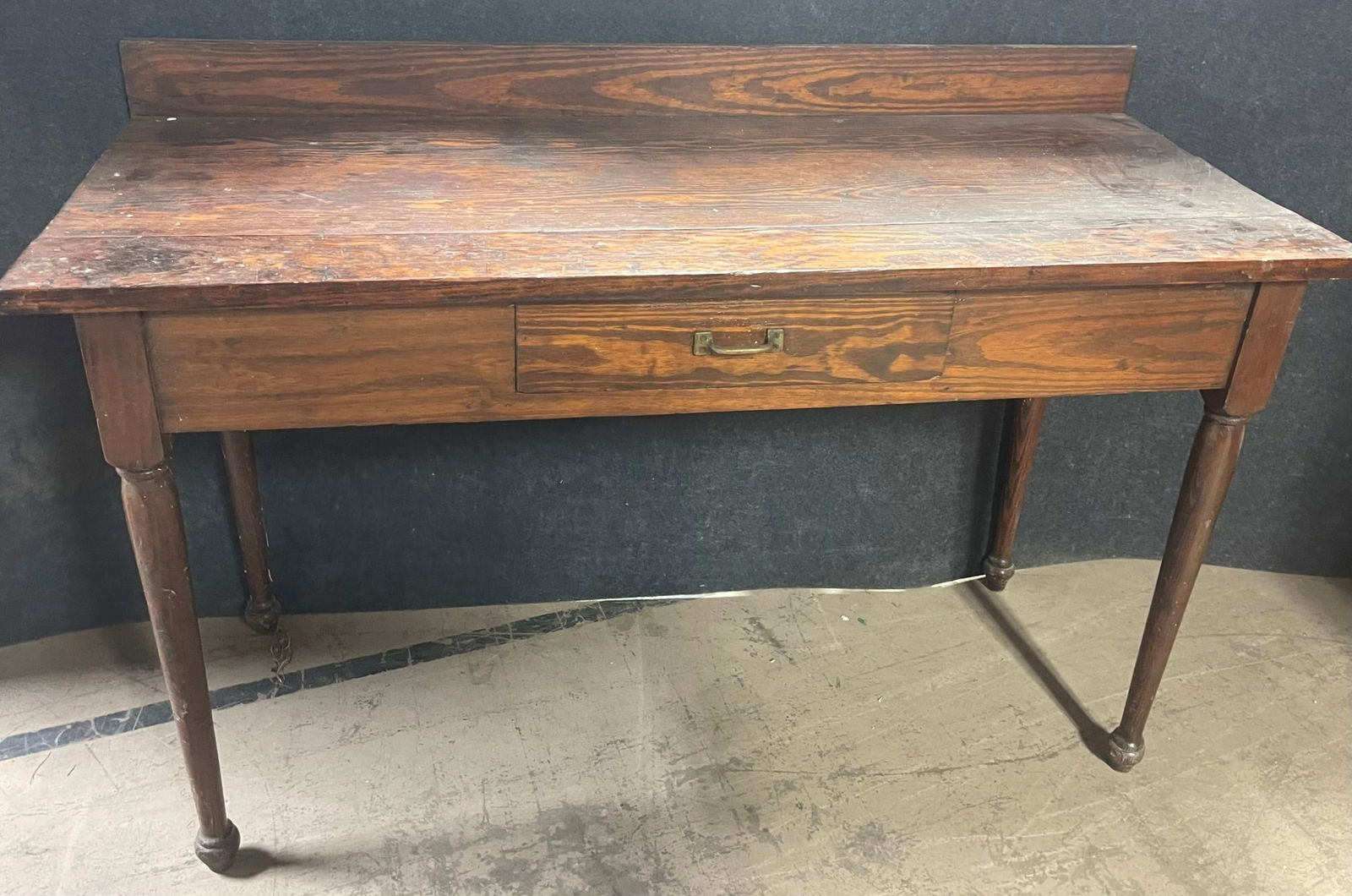 Single Drawer Early 1900s Primitive Wooden 57" Wide Writing Workbench Desk (1 of 5)