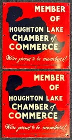 Original NOS Pair Houghton Lake Chamber of Commerce 1940s DST Signs