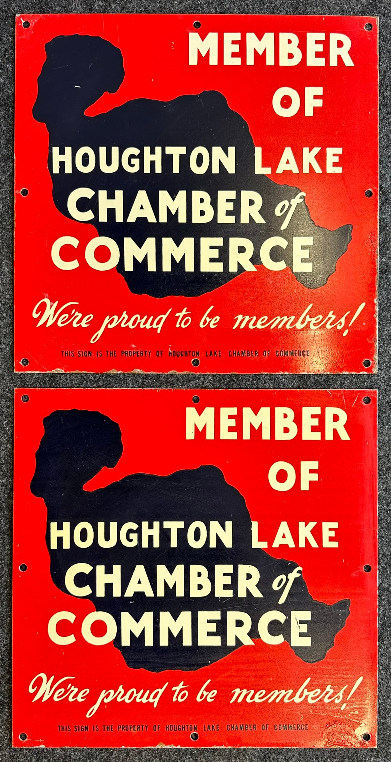 Original NOS Pair Houghton Lake Chamber of Commerce 1940s DST Signs
