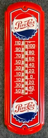 Large Vintage 1970s NOS Pepsi Cola Metal Thermometer in Original Box