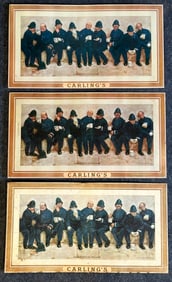 Lot of 3 Carlings Firemen Tin Over Cardboard 1940s-50s Signs