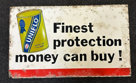 Vtg 50s-60s Uniflo Humble Motor Oil Painted Metal Advertising Sign