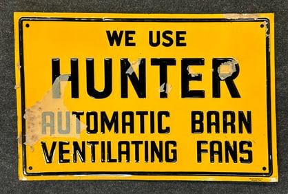 Vintage NOS Hunter Automatic Barn Ventilating Fans Tin Advertising Sign