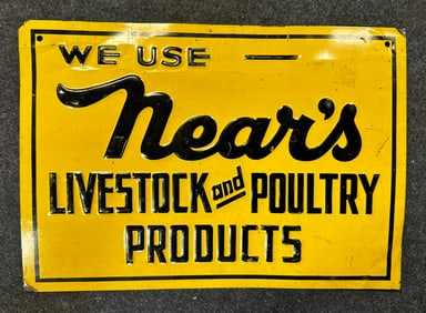 Vintage Near's 30s 40s Livestock & Poultry Products Tin Embossed Sign
