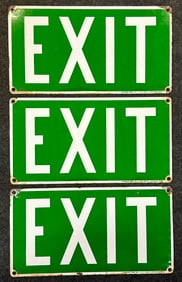 Lot of 3 Early Porcelain Enamel 15" 1940s Green Exit Signs