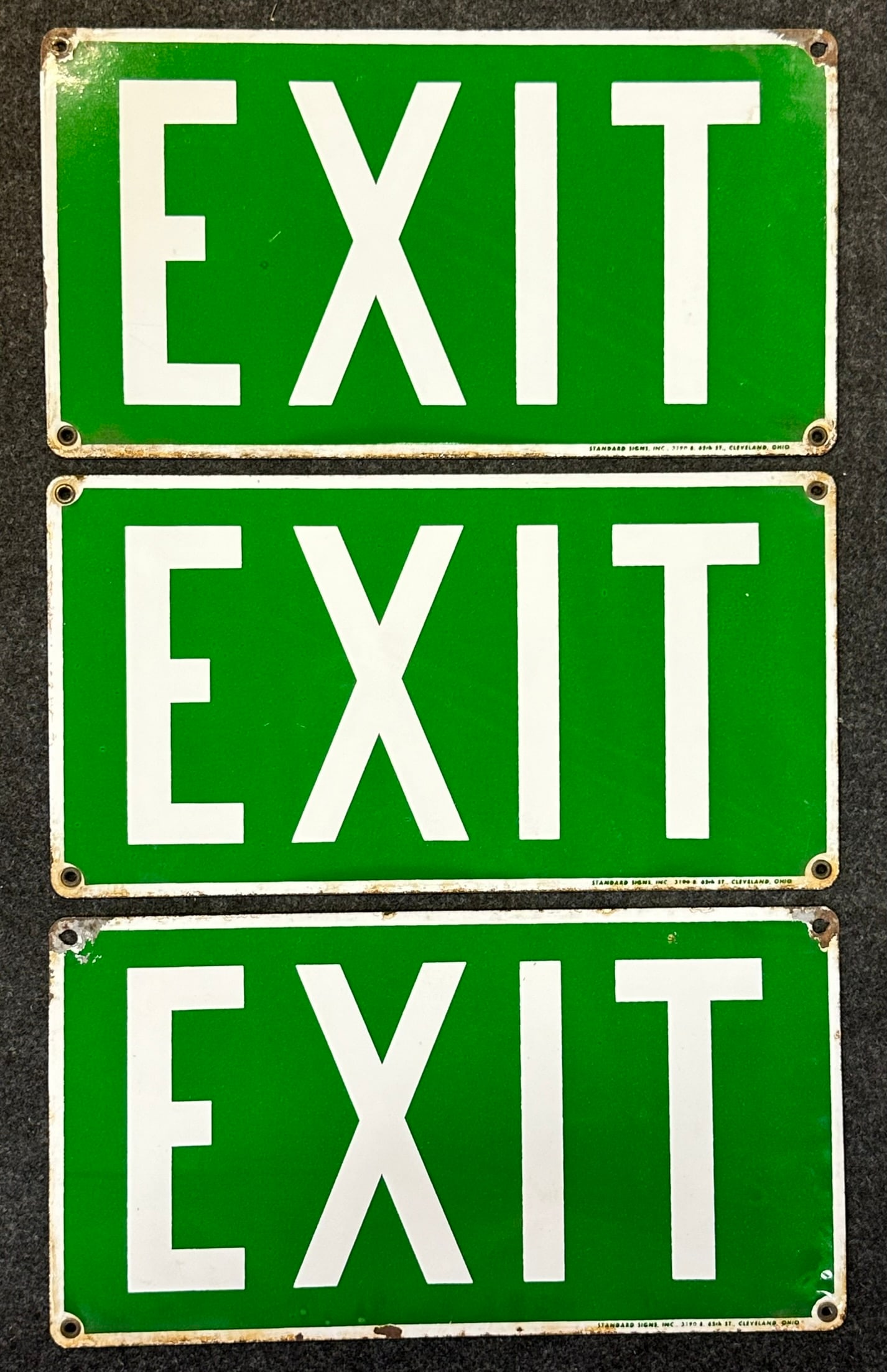 Lot of 3 Early Porcelain Enamel 15" 1940s Green Exit Signs (1 of 7)