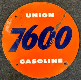 Union 7600 Gasoline Porcelain Enamel Gas Pump Advertising Sign