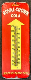 Vintage 50s 60s Royal Crown Cola Tin Advertising Thermometer Sign