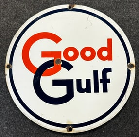 Vintage 1940s Good Gulf Porcelain Enamel Gas Pump Advertising Sign