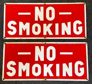 Lot of 2 Vintage 1940s NO SMOKING Porcelain Enamel Signs
