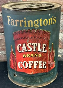 Antique 3Lb Farrington's Castle Brand Paper Label Coffee Advertising Tin