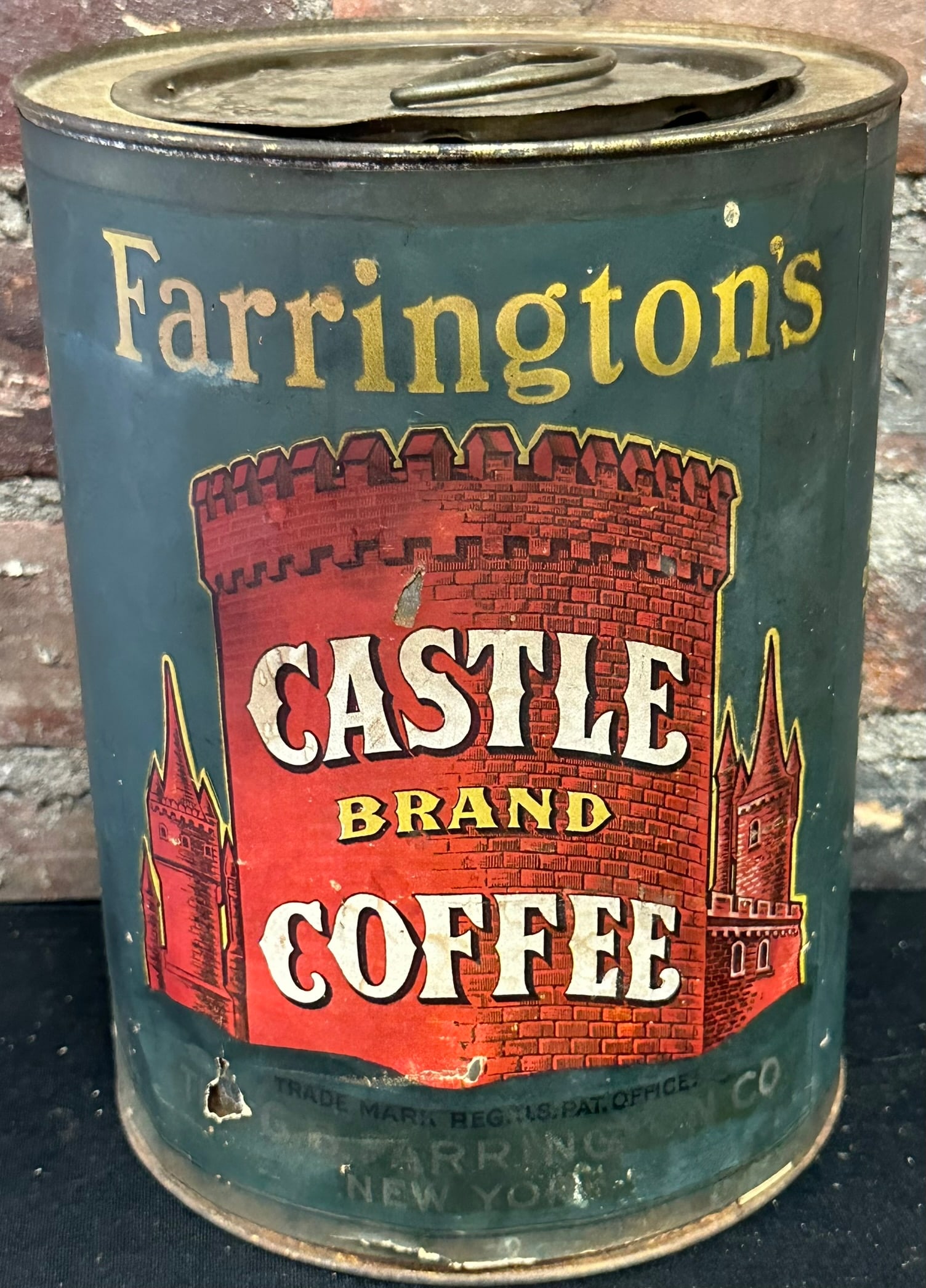 Antique 3Lb Farrington's Castle Brand Paper Label Coffee Advertising Tin (1 of 8)