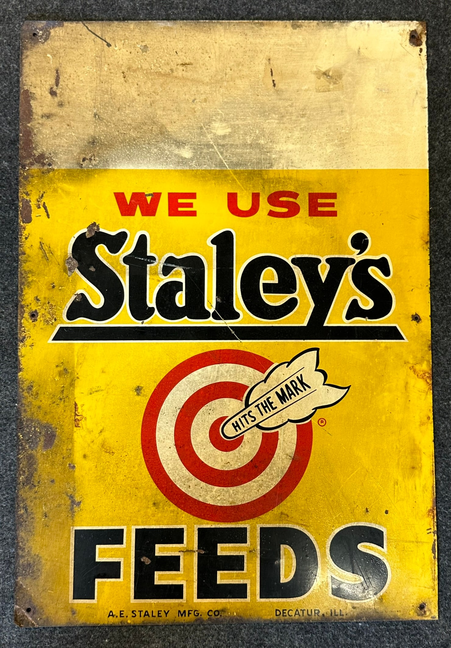 Antique Stanley's Feeds Tin Advertising Ca. 1930s-40s Sign: A.E. Stanley Mfg. Co. Decatur, Ill. 13.75" x 20"