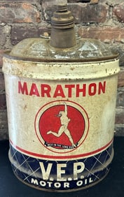Vtg 50s 5 Gallon Marathon Running Man V.E.P. Motor Oil Can