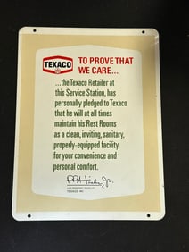 Vtg Texaco Retailer Service Station Rest Room Sanitary Pledge Bathroom Metal Sign