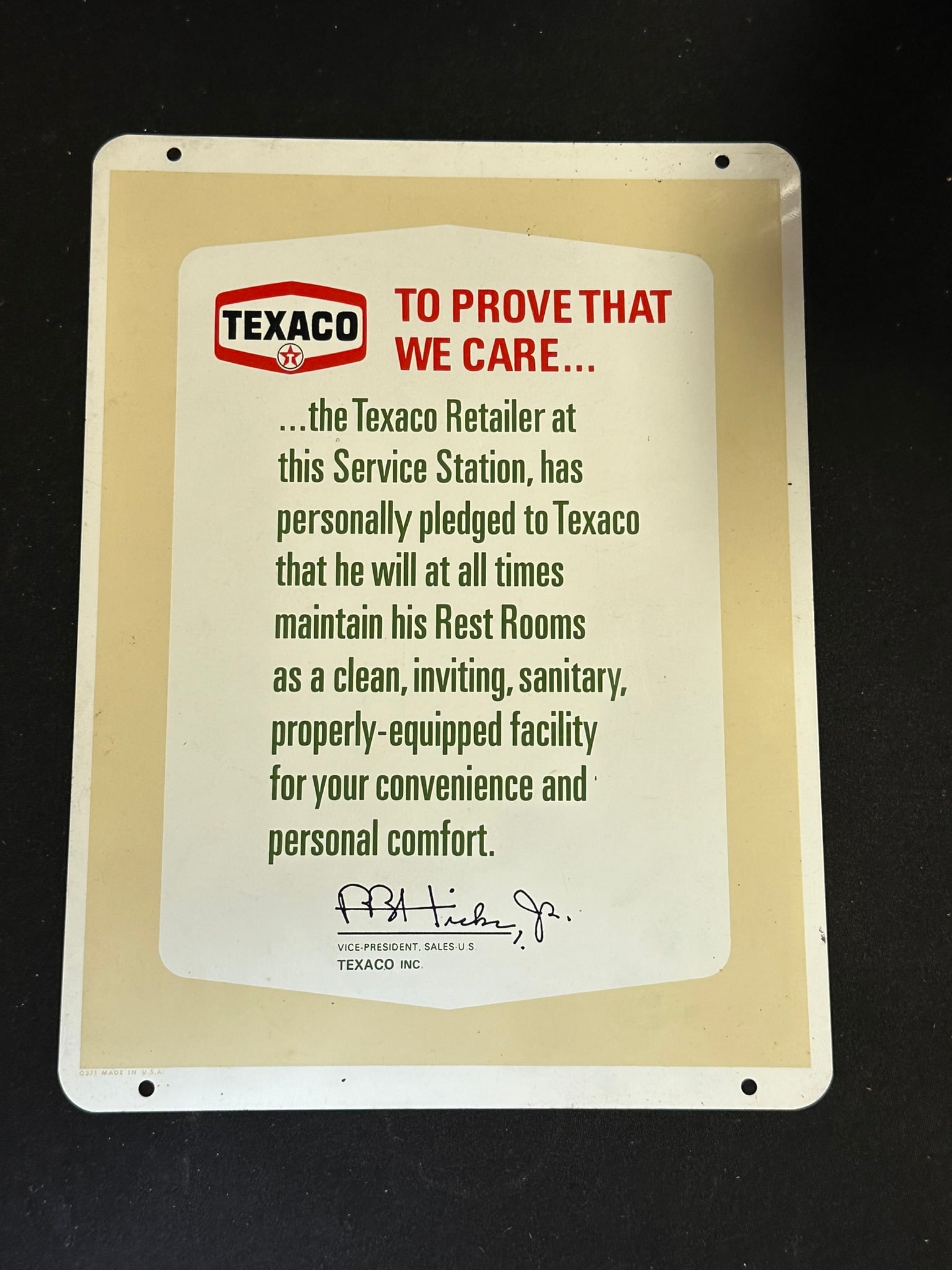 Vtg Texaco Retailer Service Station Rest Room Sanitary Pledge Bathroom Metal Sign (1 of 3)