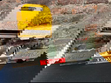 Lot of 5 Antique Coca Cola Metal Carriers w/ Assortment of Old Bottles