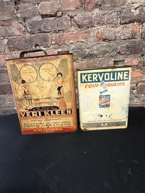 Pair of Veri Kleen & Kervoline Vintage 1920s-30s 1 Gallon Oil Advertising Cans