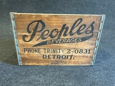 Antique Early 1900s Peoples Beverages Wooden Soda Advertising Crate Detroit