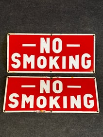 Pair Vintage Porcelain Enamel No Smoking Signs