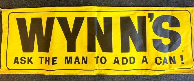 Vintage NOS a. 60s 70s Wynn's Canvas Advertising Service Station Banner