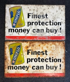 (2) Vintage Uniflo Humble Ca. 60s Motor Oil Tin Advertising Signs