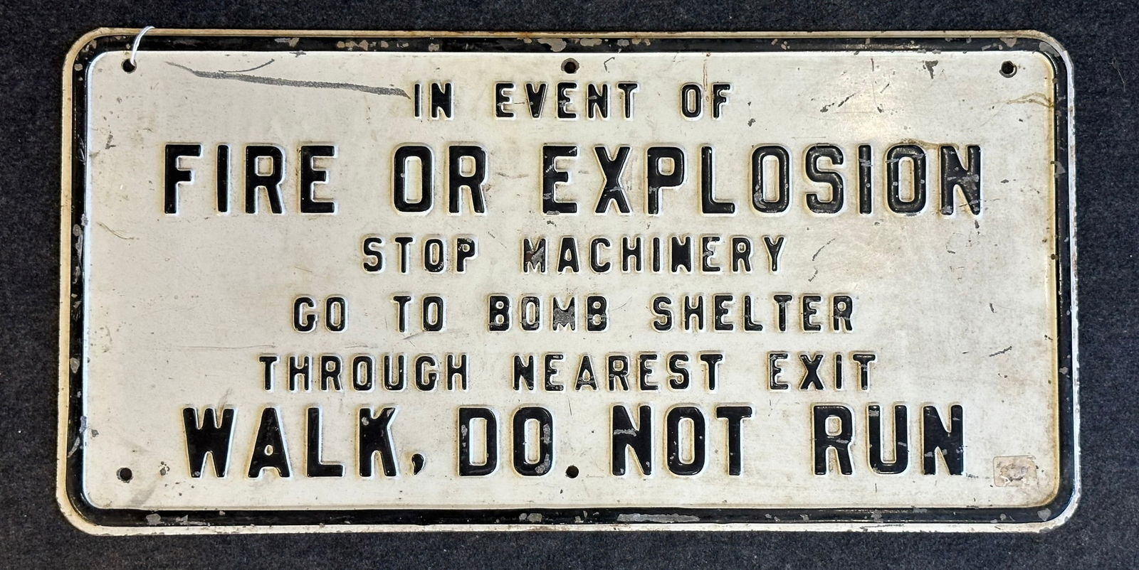 Vintage WWII Era 40s Fire or Explosion Bomb Shelter Heavy Embossed 30" Metal Sign (1 of 5)