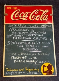 Vintage 40s  Early Coca Cola Chalkboard Store Display Metal Sign