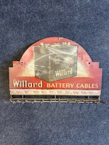 Vintage Willard Battery Cables Hanging Wire Rack Tin Sign Display