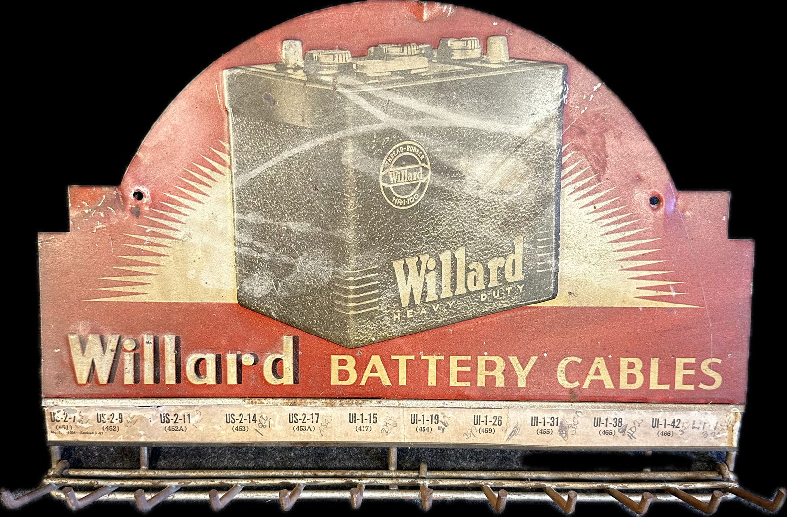 Vintage Willard Battery Cables Hanging Wire Rack Tin Sign Display (1 of 4)