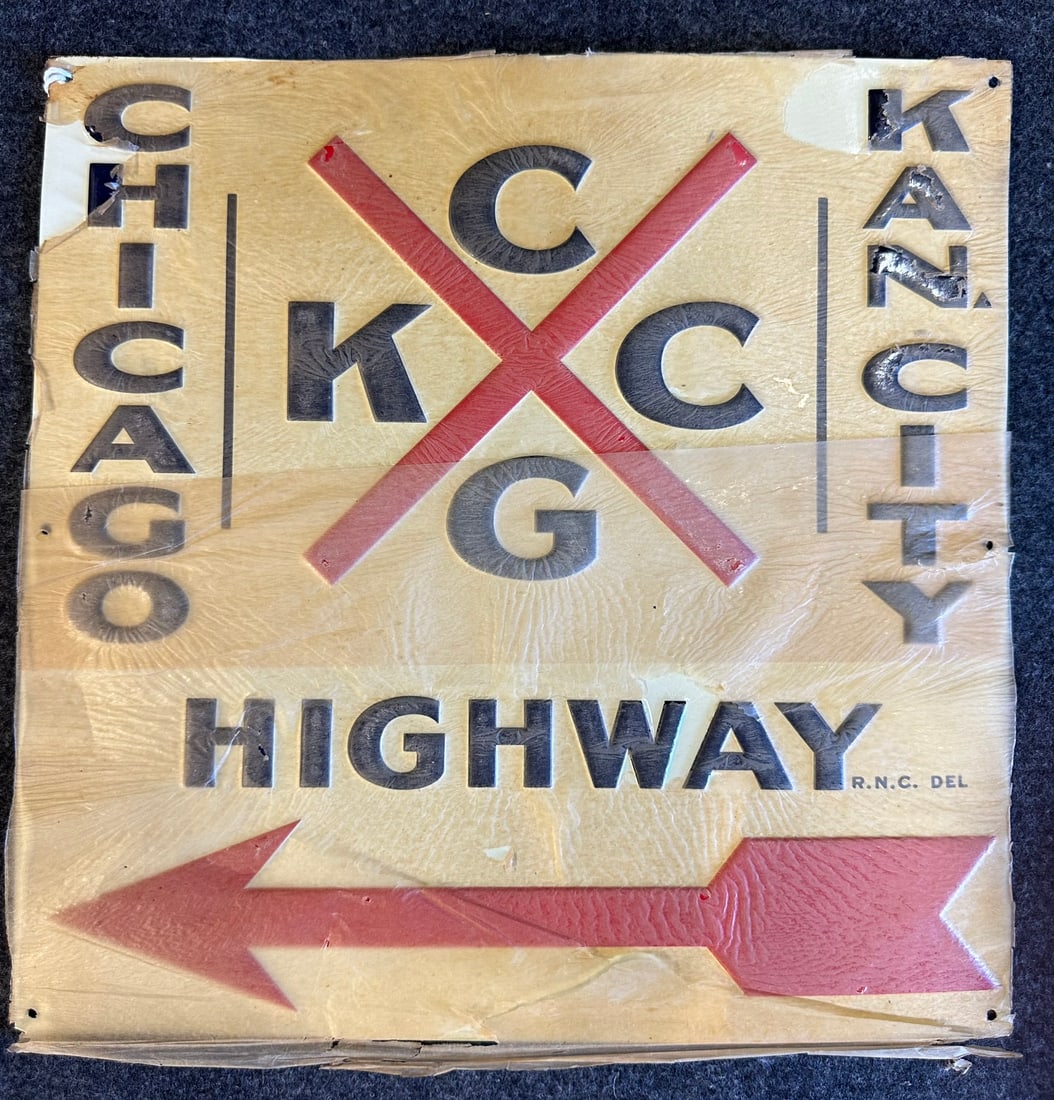 Vintage NOS 20s-30s Transportation Embossed Sign Chicago Kansas City Highway w/ Arrow (1 of 3)
