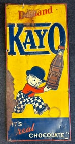 Vintage 30s 40s KAYO Soda Tin Advertising Sign It's Real Chocolate