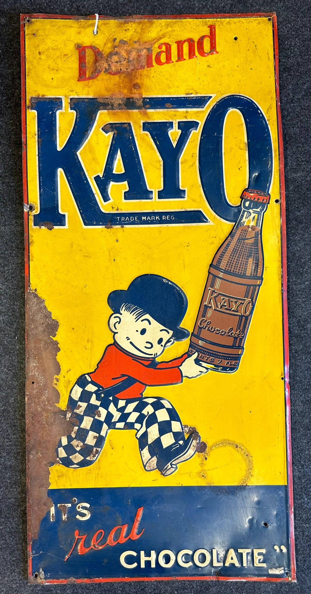 Vintage 30s 40s KAYO Soda Tin Advertising Sign It's Real Chocolate (1 of 5)