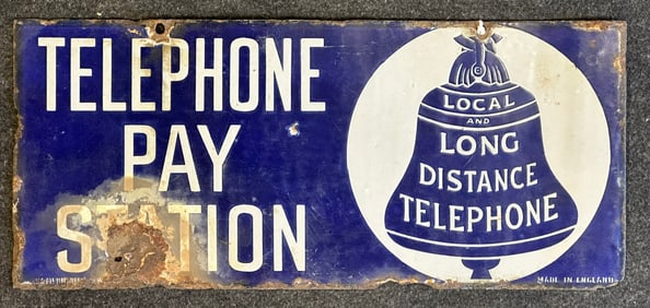 Antique Double Sided Telephone Pay Station Ca. 1920s-30s Porcelain Advertising Sign