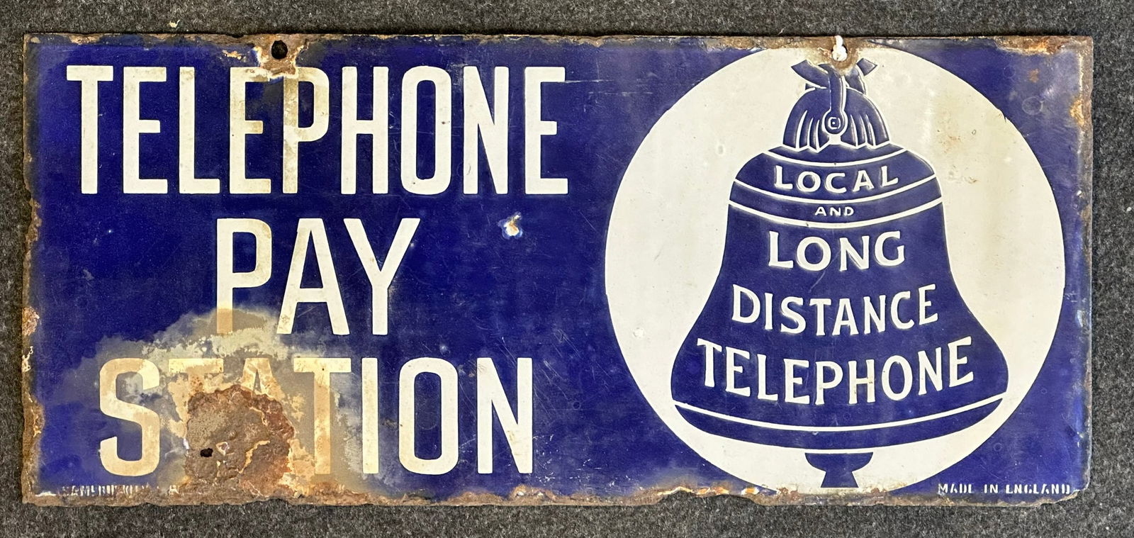 Antique Double Sided Telephone Pay Station Ca. 1920s-30s Porcelain Advertising Sign (1 of 8)