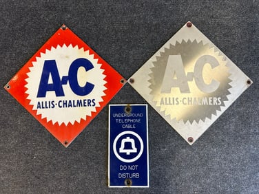 Lot 3 Vintage Allis-Chalmers Tractor Signs & Telephone Cable Sign