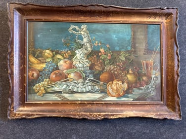 "TRUE FRUIT" Antique Self Framed Still Life Metal Advertising Tin Litho Sign