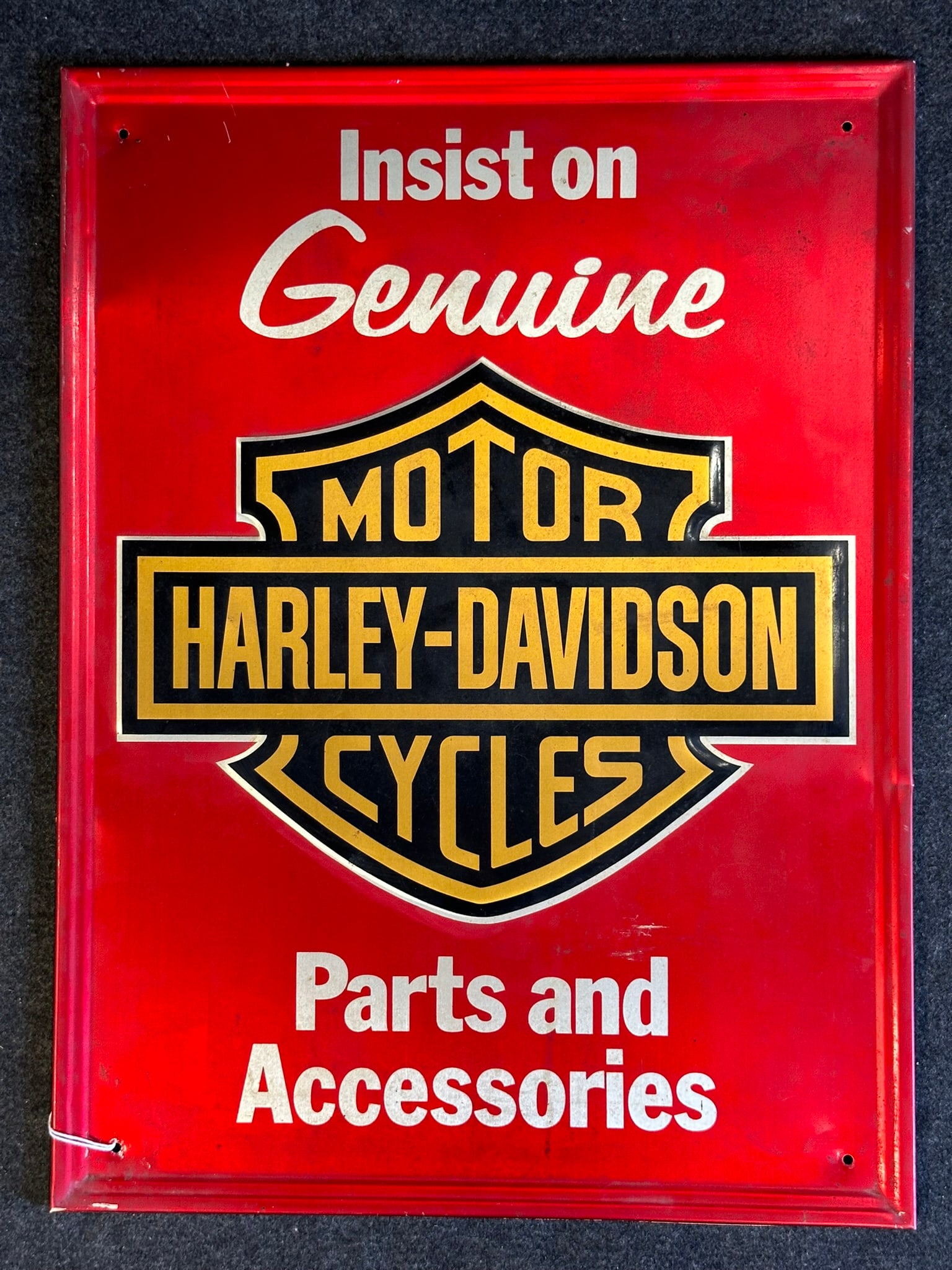 Insist On Genuine Harley Davidson Motor Cycles Embossed Tin Sign (1 of 2)
