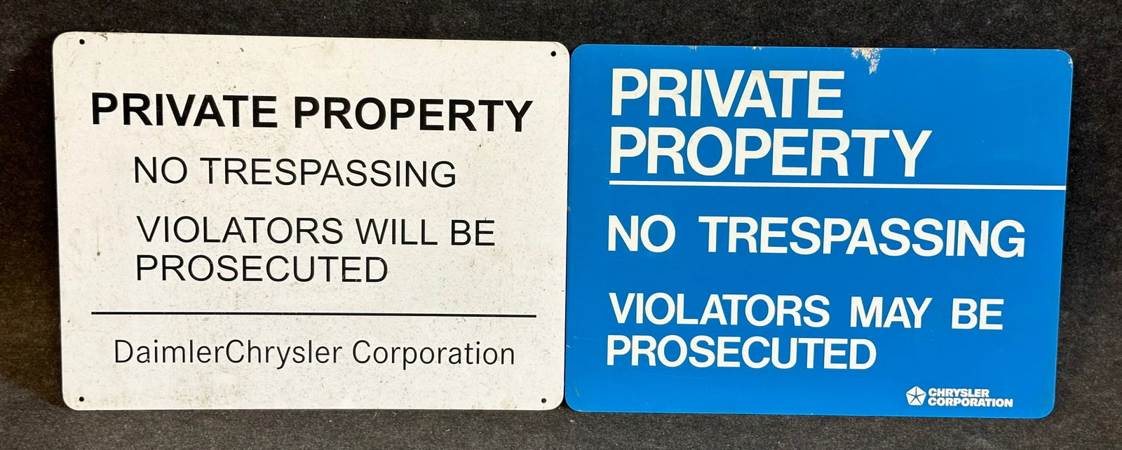Lot of (2) Vintage Daimler Chrysler Corporation Private Property Metal Signs (1 of 4)