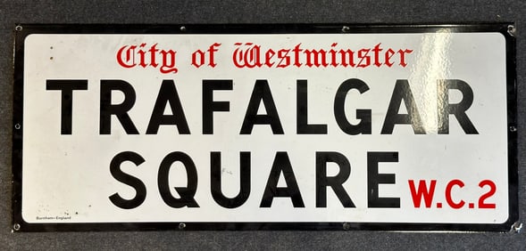 Vintage 1960s City Of Westminster Trafalgar Square Enamel Sign W.C.2