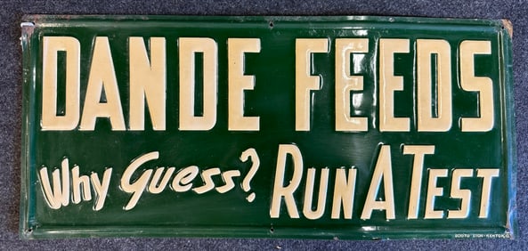 Vintage Dande Feeds Green Metal Tin Embossed Advertising Sign
