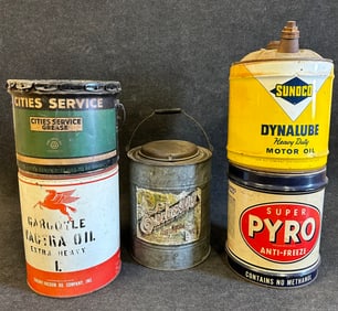 Lot 5 Advertising Oil Cans Sunoco, Pyro, Gargoyle, Cities Service, Everlasting
