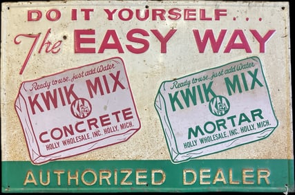 Vintage Kwik Mix Concrete & Mortar Authorized Dealer Metal Sign