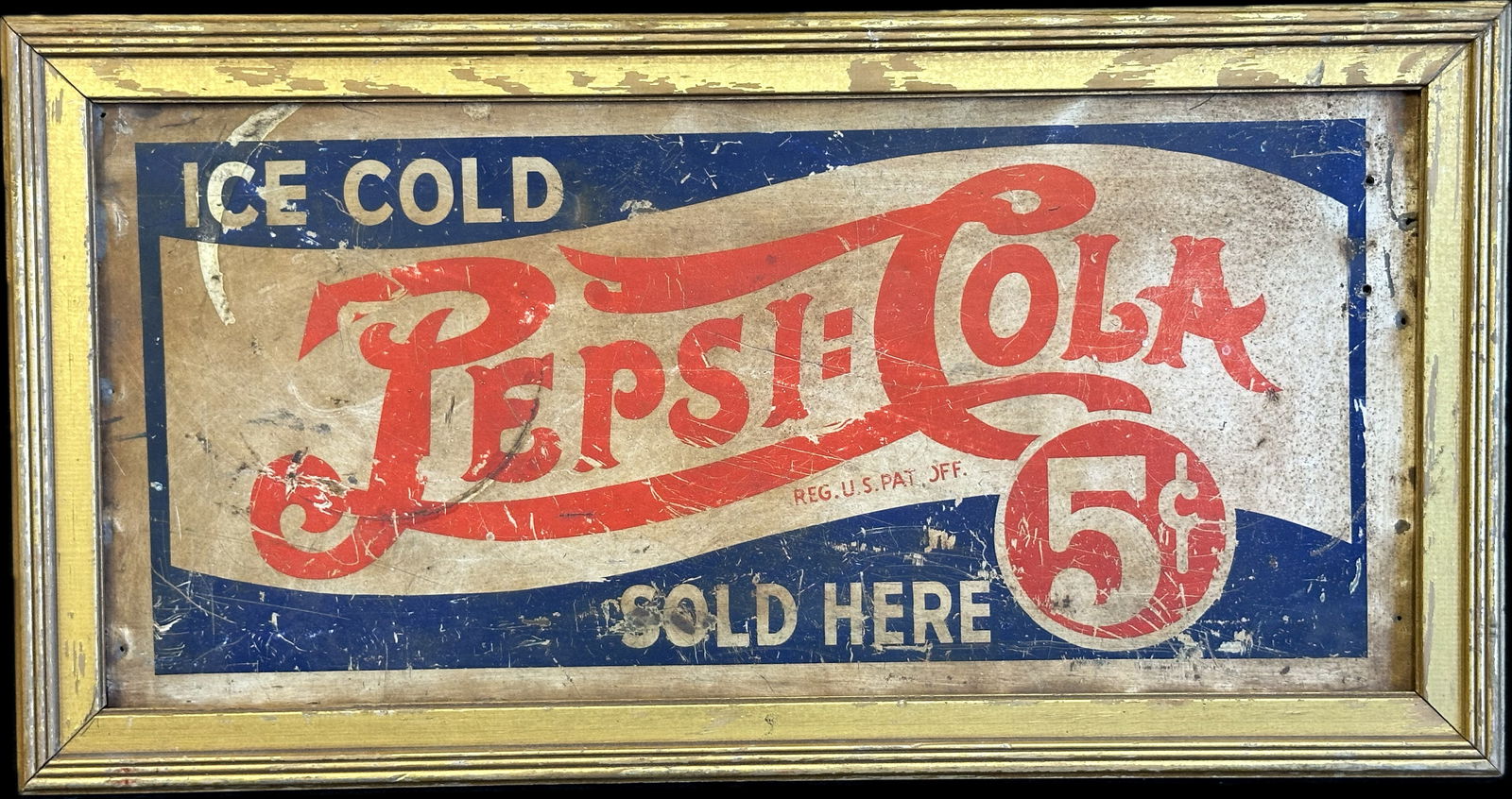 Vintage Ice Cold Pepsi Cola Sold Here Wood Frame Metal Sign (1 of 4)