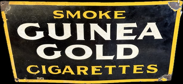 Antique Single Sided Porcelain Guinea Gold Tobacco Advertising Sign