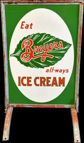 1920s Breyer's Ice Cream Double Sided Curb Side Porcelain Sign