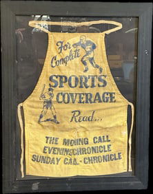 Antique Framed 1920s Complete Sports Coverage Football & Baseball Newspaper Advertising Apron
