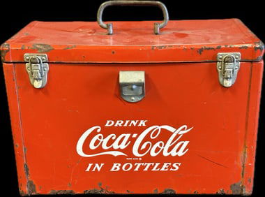 Toolbox style Galvanized Metal Coca Cola  Cooler with Latches and Can Opener