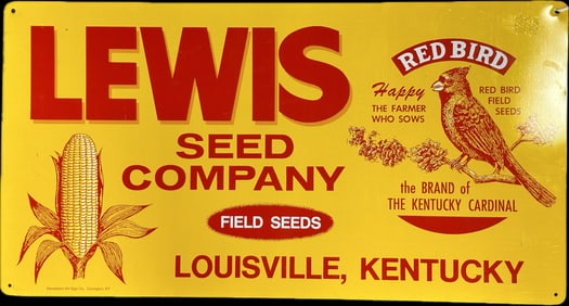 NOS Lewis Seed Company Red Bird Field Seeds Metal Sign