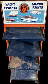Vtg 1950s BPS Marine Paints & Yacht Finishes Metal Store Display Rack W/ DST Sign